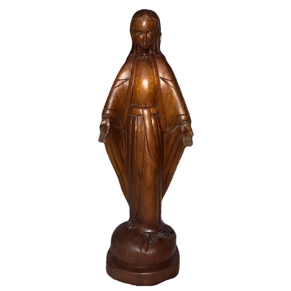 Virgin Mary Stepping On The Snake Statue Our Lady Of Grace Carved Wood 27" 8.5lb